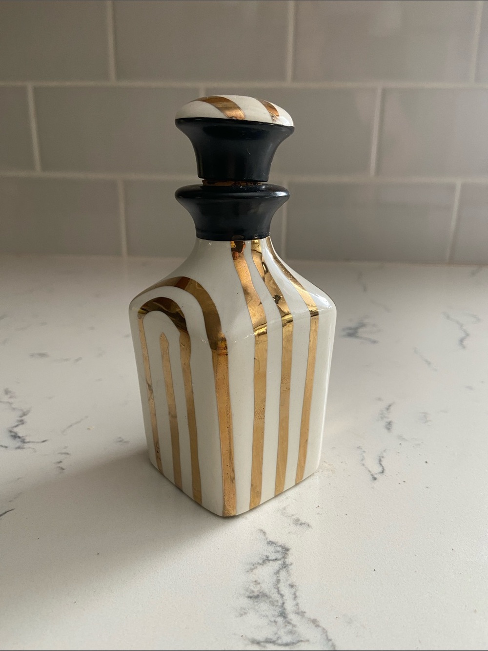 Vintage Yona Original 1957 Porcelain Decanter Japan Gold White MCM